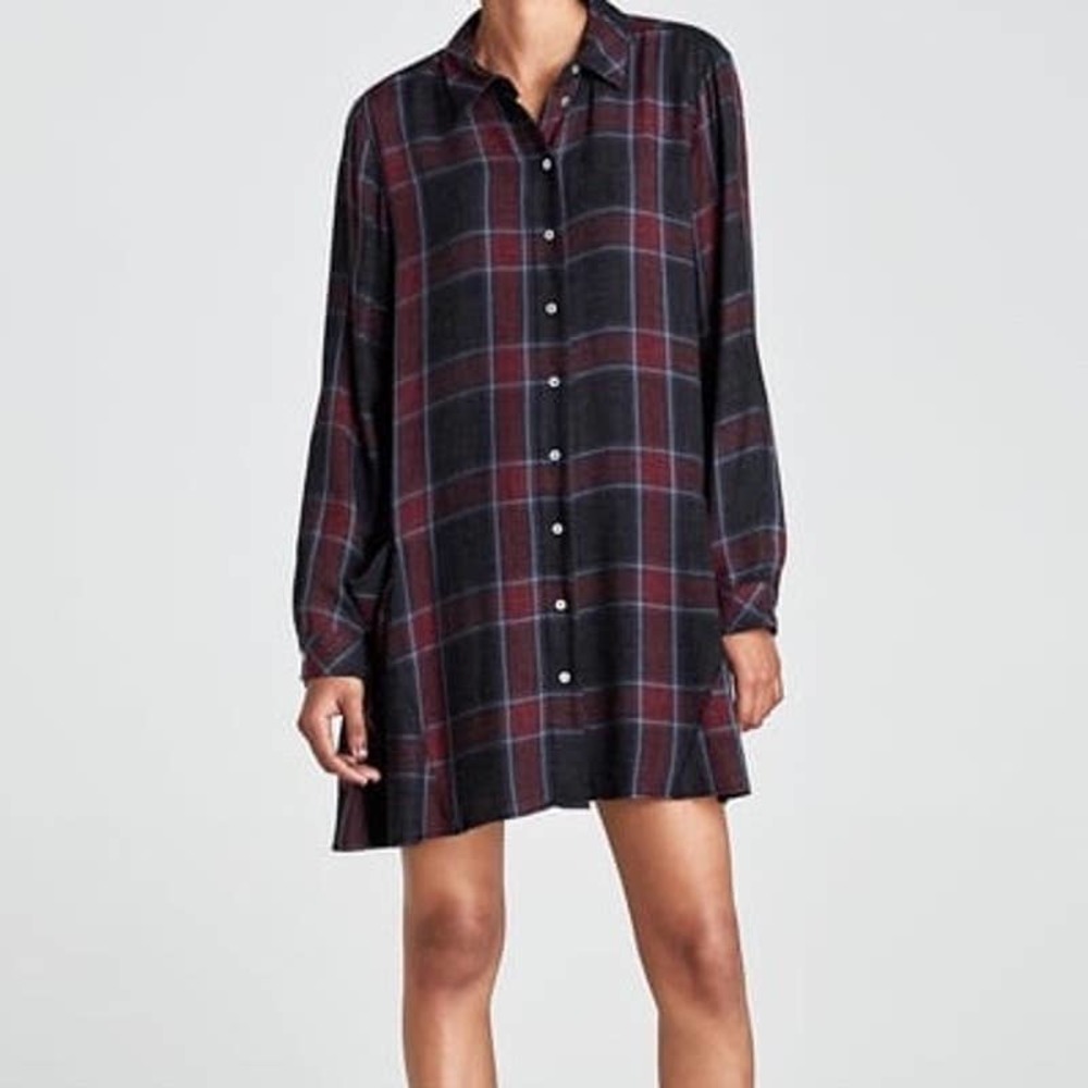 NWT Zara Plaid Mini Shirt Dress with Pockets
